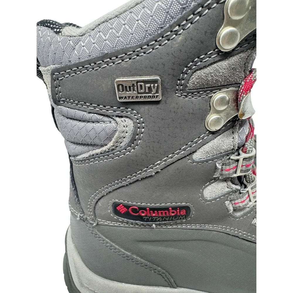 🔥Columbia🩷🩶 Titanium OutDry Waterproof Winter Boots‎ Grey Pink 600g Omni-Heat